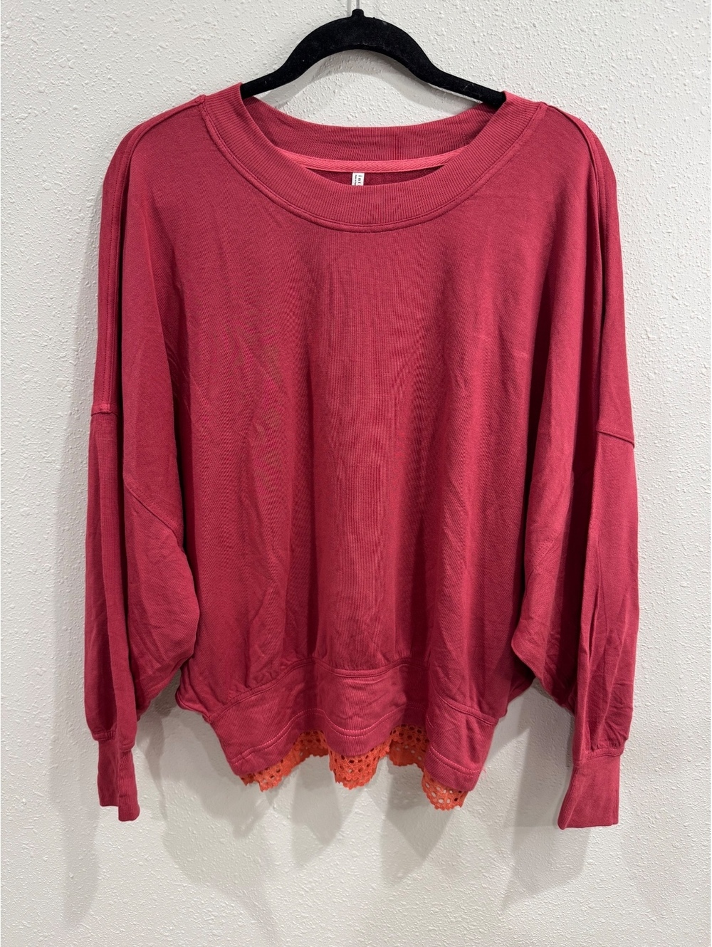 Intimately Free People Dream State Pullover Lace Trim Sweatshirt Pink Size M